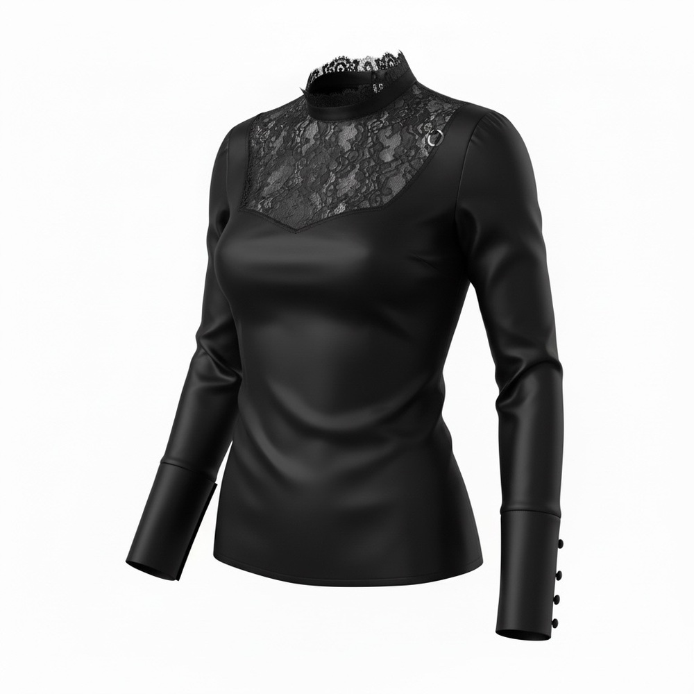 Lyndia Elegant Black Lace Women's Satin Blouse